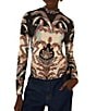 Farm Rio Tapestry Printed Mock-Neck Collared Long Sleeve Jersey Blouse - Image 1
