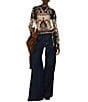 Farm Rio Tapestry Printed Mock-Neck Collared Long Sleeve Jersey Blouse - Image 3