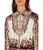 Farm Rio Winter Floral Printed Tie Neck Long Sleeve Button Front Top - Image 4