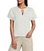 Feather Gray Cotton Blend Crew Neck Keyhole Tie Top - Image 1