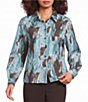 Feather Gray Knit Ink Splash Point Collar Long Sleeve High-Low Button Front Shirt - Image 1