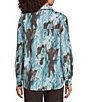 Feather Gray Knit Ink Splash Point Collar Long Sleeve High-Low Button Front Shirt - Image 2