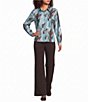 Feather Gray Knit Ink Splash Point Collar Long Sleeve High-Low Button Front Shirt - Image 3