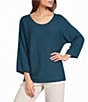 Feather Gray Lightweight Two-Toned Knit Boat Neck 3/4 Sleeve Sweater - Image 1