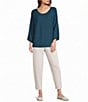 Feather Gray Lightweight Two-Toned Knit Boat Neck 3/4 Sleeve Sweater - Image 3