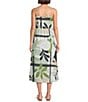 Feather Gray Olive Leafy Graphic Print Twofer Midi Dress - Image 2