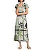 Feather Gray Olive Leafy Graphic Print Twofer Midi Dress - Image 1