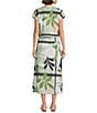 Feather Gray Olive Leafy Graphic Print Twofer Midi Dress - Image 2