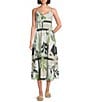 Feather Gray Olive Leafy Graphic Print Twofer Midi Dress - Image 3