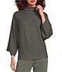 Feather Gray Ribbed Knit Mock Neck 3/4 Dolman Sleeve Sweater - Image 4
