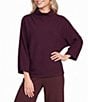 Feather Gray Ribbed Knit Mock Neck 3/4 Dolman Sleeve Sweater - Image 1