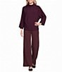 Feather Gray Ribbed Knit Mock Neck 3/4 Dolman Sleeve Sweater - Image 3
