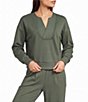Feather Gray Soft Luxe V-Neck Long Sleeve Ribbed Trim Top - Image 1