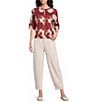 Feather Gray Stretch Knit Printed Crew Neck Elbow Length Sleeve Pullover Top - Image 3