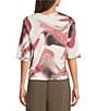 Feather Gray Stretch Knit Printed Crew Neck Elbow Length Sleeve Pullover Top - Image 6