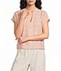 Feather Gray Textured Shadow Stripe Stretch V-Neck Short Sleeve Top - Image 1