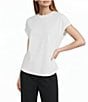Feather Grey Crew Neck Short Sleeve Draped Knit Top - Image 1