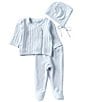 Feltman Brothers Baby Boys Sweater Pointelle Kimono Wrap Top & Pants Set, Color:Blue - Image 1