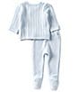 Feltman Brothers Baby Boys Sweater Pointelle Kimono Wrap Top & Pants Set, Color:Blue - Image 2