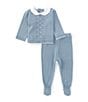 Feltman Brothers Baby Boys Pique Collar Sweater Knit Top & Footed Pants Set, Color:Vintage Blue - Image 1