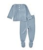 Feltman Brothers Baby Boys Pique Collar Sweater Knit Top & Footed Pants Set, Color:Vintage Blue - Image 2