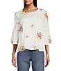 Color:White/Pink - Image 1 - Alba Embroidered Front Yoke 3/4 Bell Sleeve Peasant Blouse