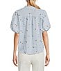 Figueroa & Flower Embroidered Stripe Ruffle Split V-Neck Short Bubble Sleeve Button-Front Blouse - Image 2