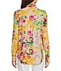 Color:Pink/Yellow - Image 2 - Floral Print Collared Button Front Roll Tab Long Sleeve Top