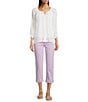 Figueroa & Flower Petite Size Embriordered Crew Neck 3/4 Bell Sleeve Lace Detail Blouse, Color:White - Image 3