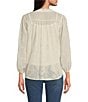 Figueroa & Flower Petite Size Embriordered Ruffle Split-V-Neck Long Sleeve Button-Front Top, Color:Ivory - Image 2