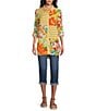 Color:Yellow/Orange - Image 4 - River Patchwork Print Roll-Tab Sleeve Button-Down Mixed Media Blouse