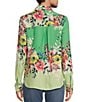 Color:Lemon/Pink - Image 5 - Woven Cherry Floral Point Collar Long Roll-Tab Sleeve Button-Front Blouse