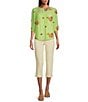 Color:Lime - Image 3 - Yoke Inset Trim Detail Embroidered 3/4 Balloon Sleeve Popover Blouse