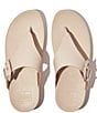 Color:Stone Beige - Image 4 - Lulu Leather Toe-Post Thong Sandals