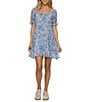 Flag and Anthem Aubrey Short Sleeve Floral Printed Woven Chiffon Mini Dress - Image 1