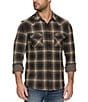 Flag and Anthem Desert Son Long Sleeve Plaid Hero Stretch Performance Flannel Western Shirt, Color:Black/Brown/Tan - Image 1