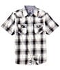 Color:Black/White/Tan - Image 1 - Groveton Vintage Plaid Short-Sleeve Washed Western Shirt