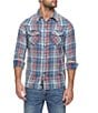 Color:Red/Navy/White - Image 1 - Long Sleeve Winchester Plaid Woven Western Shirt