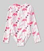 Color:Print - Image 1 - Little Girls 2T-6X All Over Flamingo Print Long Sleeve Rash guard