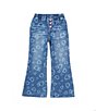 Color:Medium Stone - Image 1 - Little Girls 2T-6X AOP Kick Flared Knit Denim Jeans