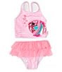 Color:Light Pink - Image 1 - Little Girls 2T-6X Fish-Applique Striped Tankini Top & Skirted Hipster Bottom 2-Piece Swimsuit