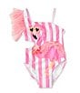 Color:Stripe - Image 1 - Little Girls 2T-6X Flamingo 1pc Swimsuit With Flutter Sleeves