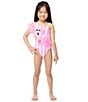 Color:Stripe - Image 2 - Little Girls 2T-6X Flamingo 1pc Swimsuit With Flutter Sleeves
