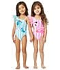 Color:Stripe - Image 3 - Little Girls 2T-6X Flamingo 1pc Swimsuit With Flutter Sleeves