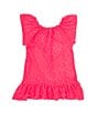 Color:Dark Pink - Image 1 - Little Girls 2T-6X Flutter Sleeve Stretch Crocheted Swim Coverup