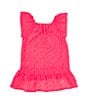 Color:Dark Pink - Image 2 - Little Girls 2T-6X Flutter Sleeve Stretch Crocheted Swim Coverup