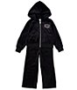 Color:Black - Image 1 - Little Girls 2T-6X Long Sleeve Smiley Face Jacket & Flare Leg Pant Set