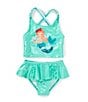 Flapdoodles Little Girls Shirred Ruffle Straps Mermaid Tankini & Ruffle Hipster Bottom 2-Piece Swimsuit, Color:Aqua - Image 1