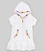 Color:White - Image 1 - Little Girls 2T-6X Short Sleeve French Terry Hooded Swimsuit Coverup