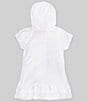 Color:White - Image 2 - Little Girls 2T-6X Short Sleeve French Terry Hooded Swimsuit Coverup